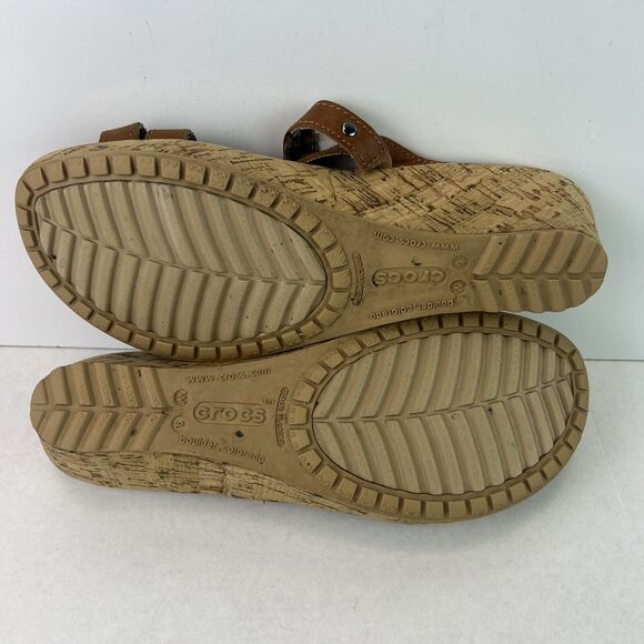 Crocs Women's A-leigh Sandal Size 9 Crisscross Wedge Slide Brown AS IS - Picture 8 of 9